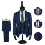 King Suits Three Piece Blue Black