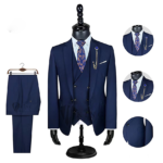 King Suits Three Piece Navy Blue