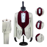 King Suits Three Piece Cream (Suede Lapel)
